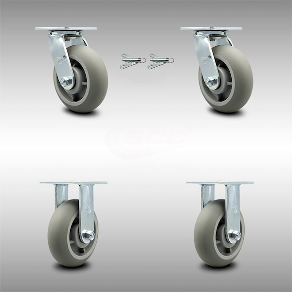 Service Caster 6 Inch SS Thermoplastic Caster Set with Ball Bearing 2 Swivel Lock 2 Rigid SCC SCC-SS30S620-TPRBD-BSL-2-R-2 - main